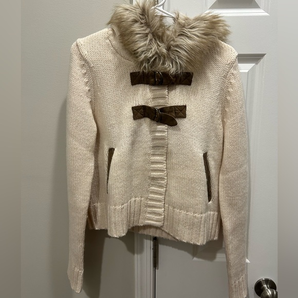 H&M Beige Cardigan with Faux Fur Trim - Picture 2 of 4